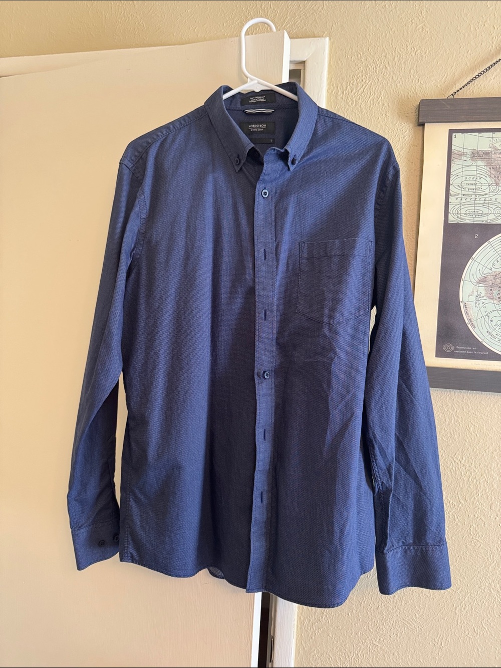 Nordstrom Men's Navy Button-Up Shirt - Slim Fit - Long Sleeve Large